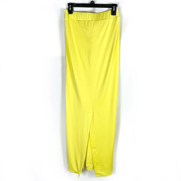 Superdown Raquel Maxi Skirt Yellow Jersey Surplice Back Slit Pull On Sz M - Picture 7 of 8